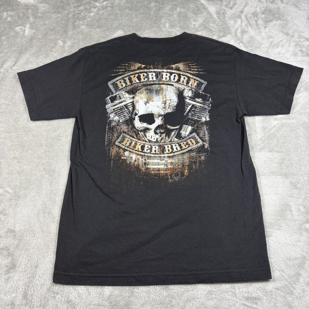 Vintage Hot Leathers Shirt Mens Medium Black Biker Born Motorcycle Eagle Skull - Picture 2 of 6